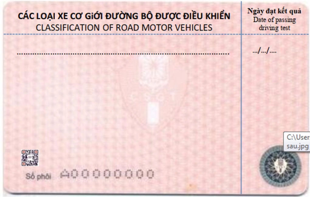 Mặt sau mẫu giấy phép lái xe mới bộ công an ban hành